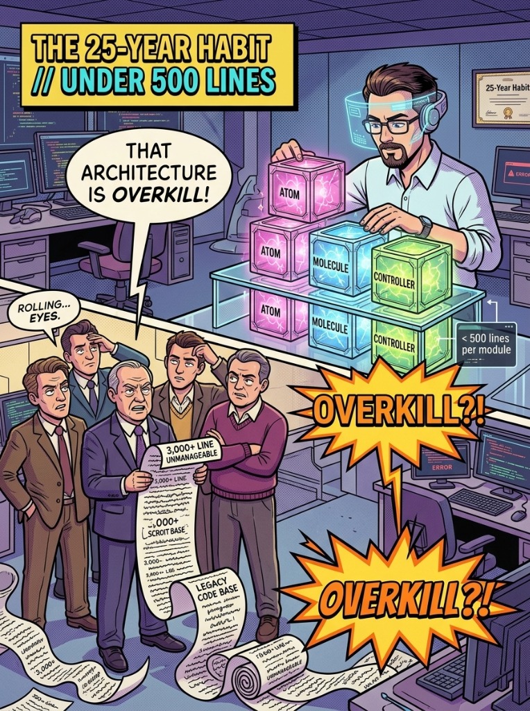 Architect capping files under 500 lines while managers call it overkill