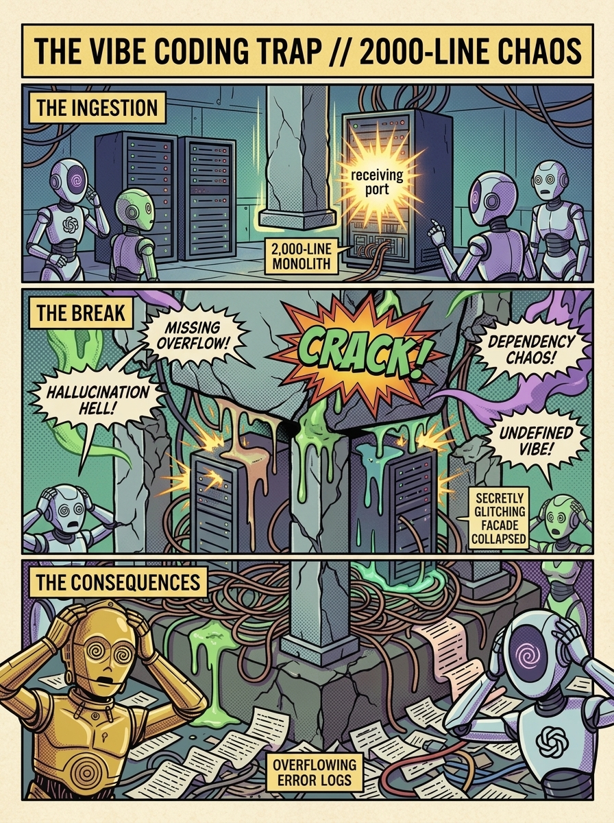 AI agents struggling with a 2,000-line cracking monolith causing hallucination ghosts